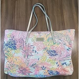 Lilly Pulitzer Original Beach Tote Bag Nautical Pink & Blue Good Used Condition